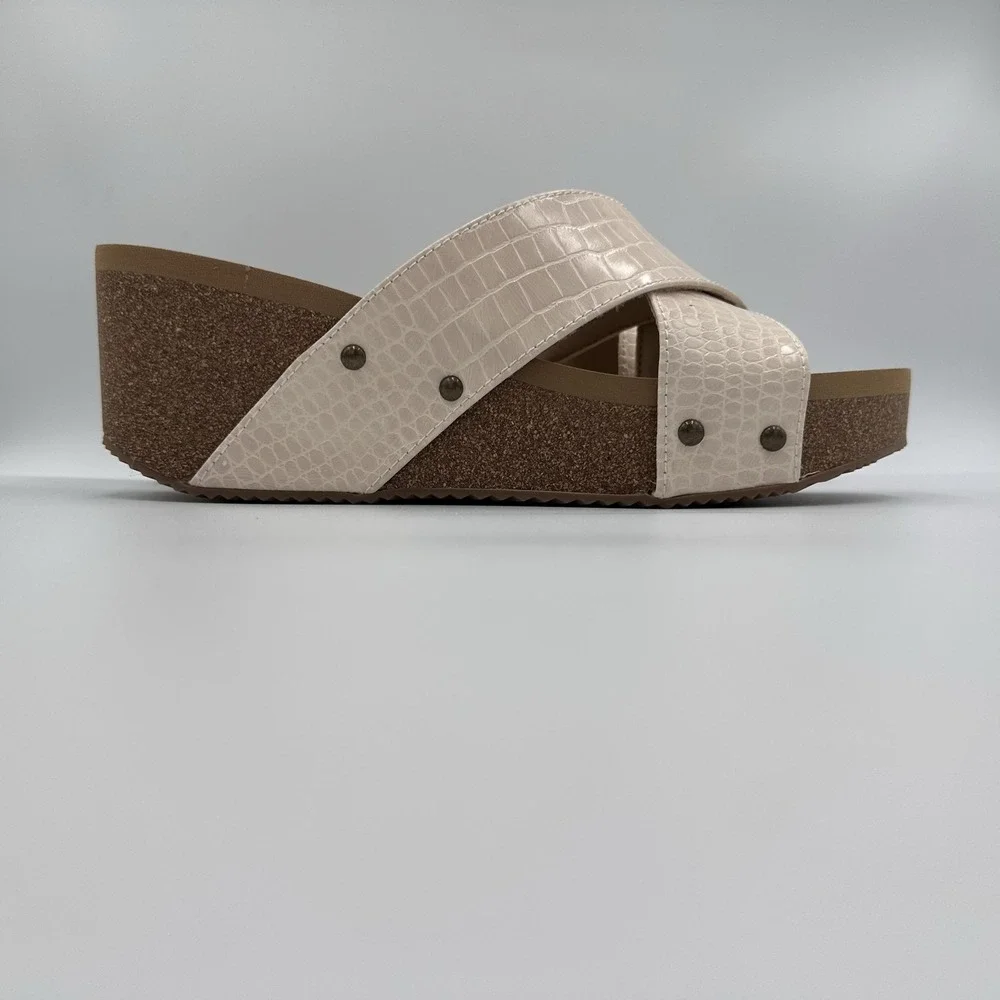 Volatile Riverside Sandals Womens Size 11 Beige Croco Wedge Platform‎ Slide NEW